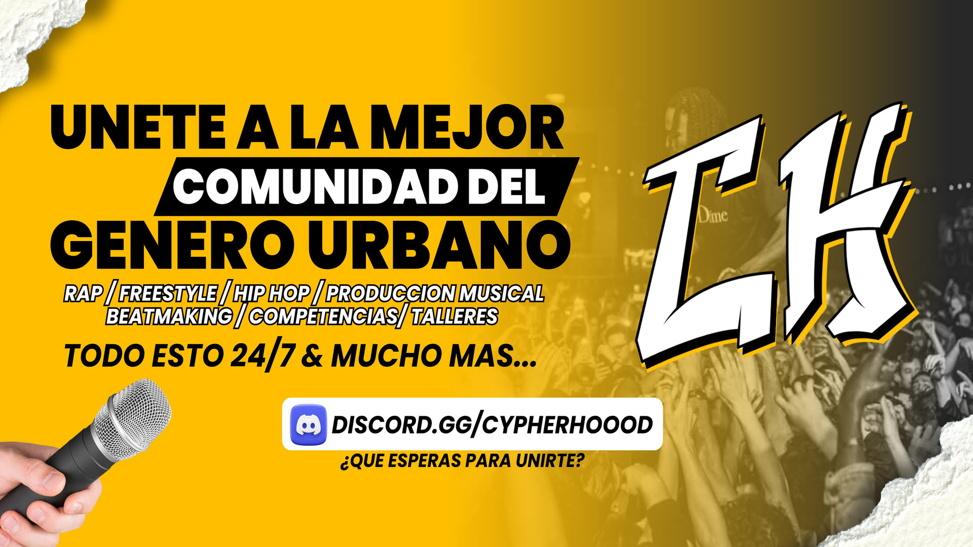 Discovery splash banner for CYPHERHOOD™ | Hip-Hop, Freestyle & Producción Musical Discord server