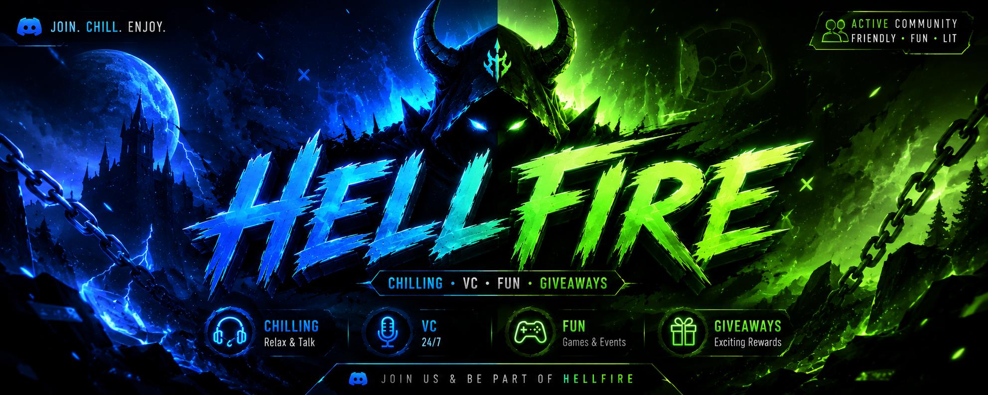 Discovery splash banner for Hell Firee | Social • Chat • Giveaways • Active Vc Discord server